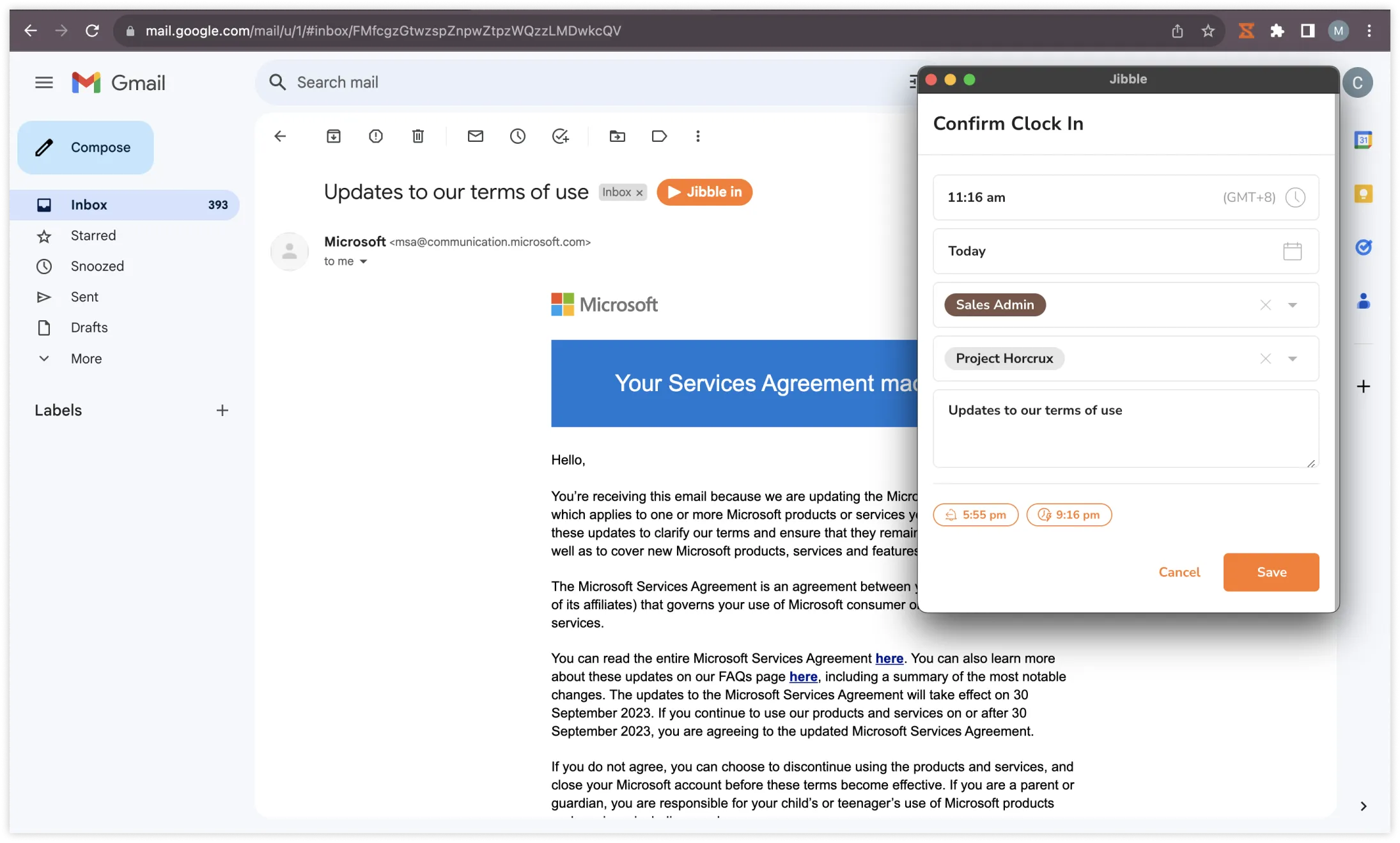 直接在 Gmail 中打卡上班