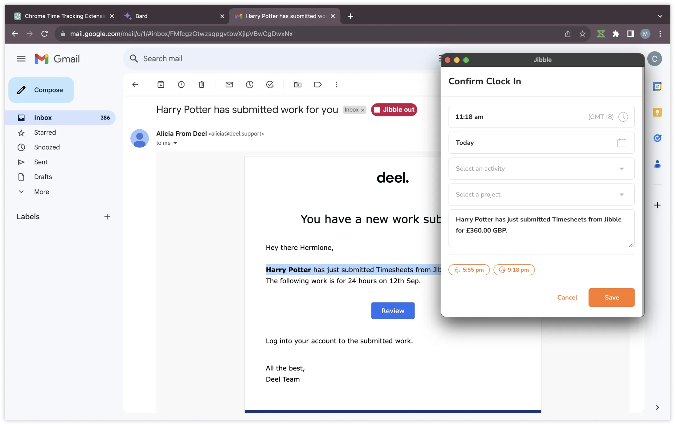 在 Gmail 中使用自动备注打卡上班