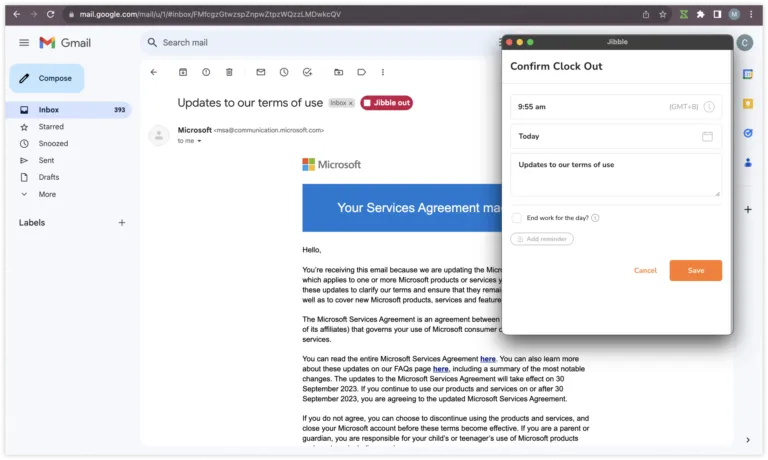 Clocking out directly in Gmail