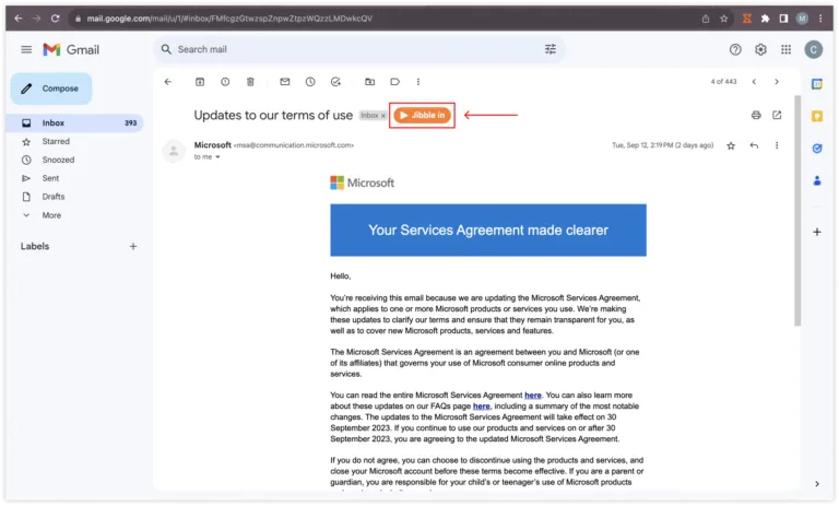 Embedded Jibble in timer in Gmail