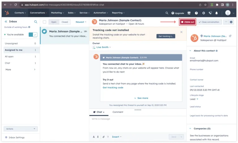 Cronômetro jibble out embutido no HubSpot