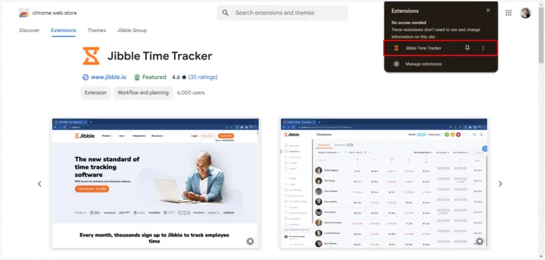 Pinning Jibble chrome extension