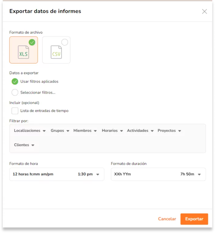 Informes de hojas de horas