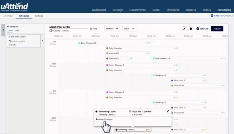 Screenshot of uAttend scheduling dashboard