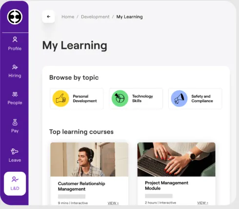 View of the L&D tab inside Employment Hero's software.
