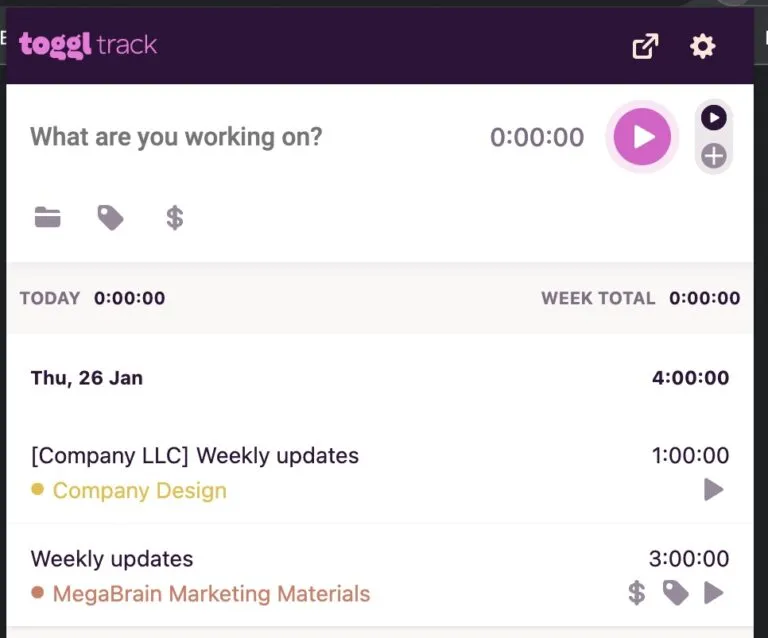 Toggl Track Chrome Extension