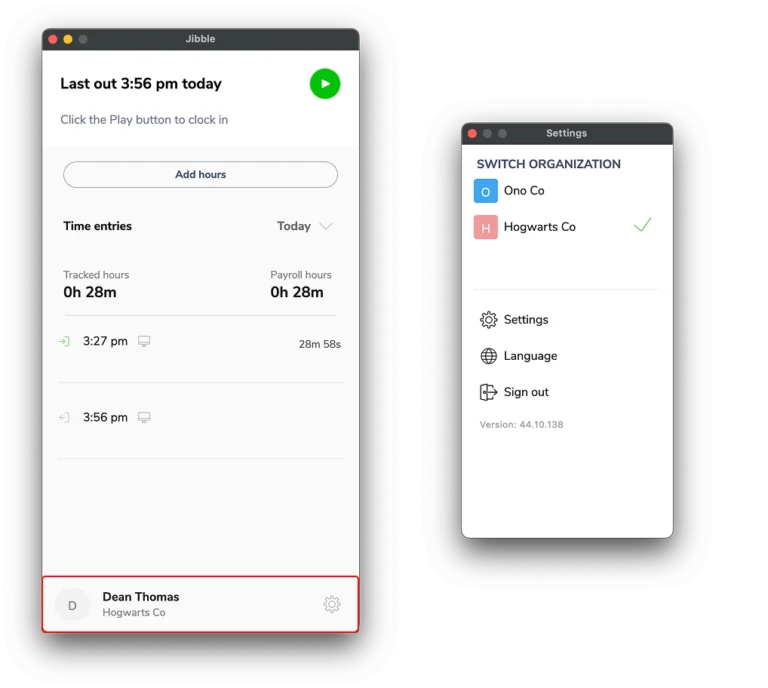 Accessing settings on the desktop app