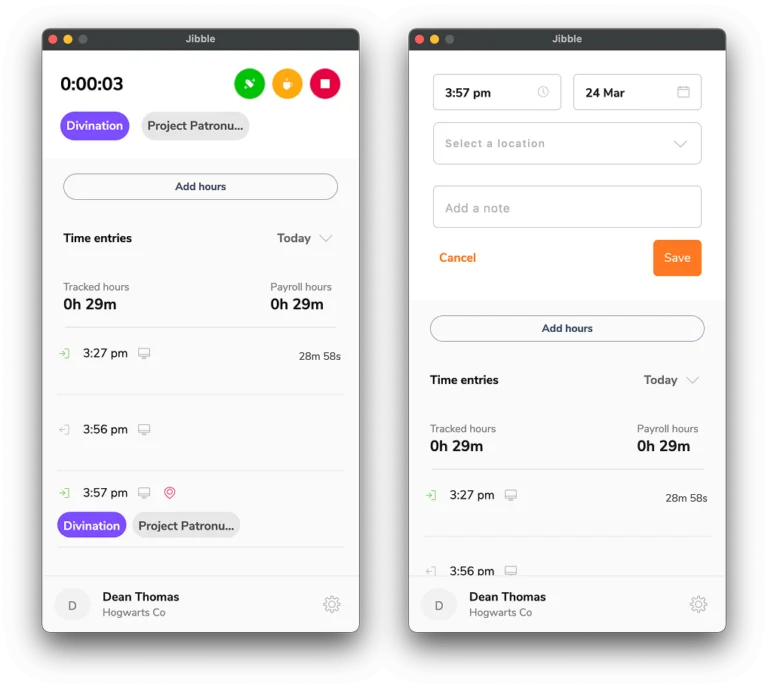 Clocking out on desktop app