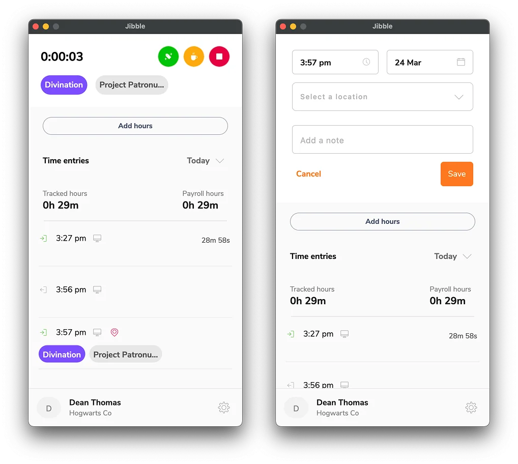 Clocking out on desktop app
