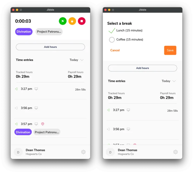 Starting a break on desktop app