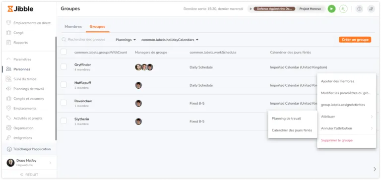 Cliquer sur "Attribution" pour assigner le groupe aux entités