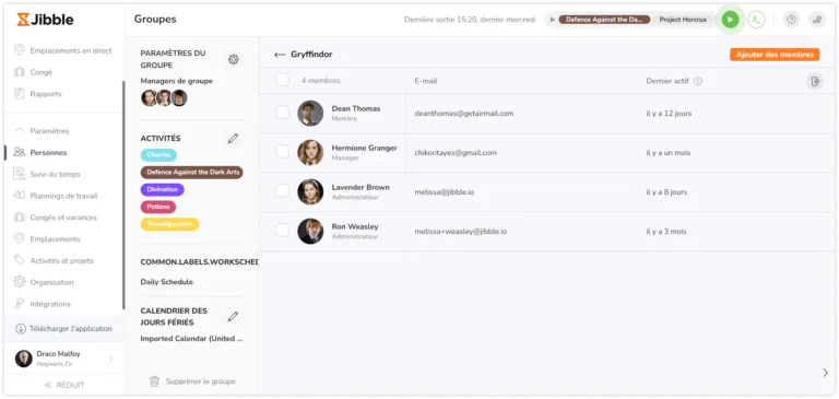 Affectation d'un groupe à des entités via le panneau de gauche