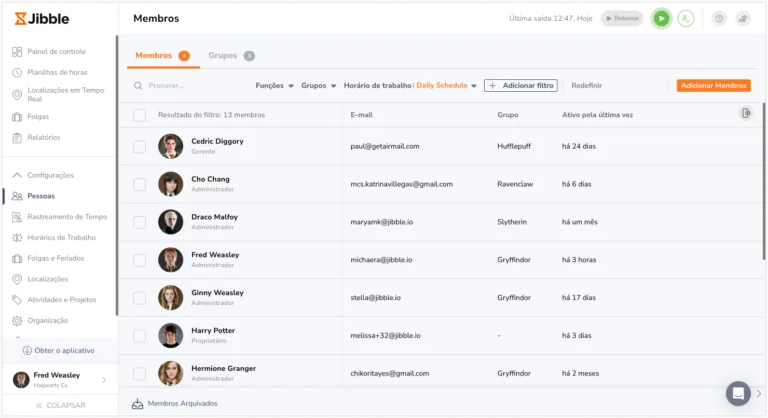 People tab - filter work schedule