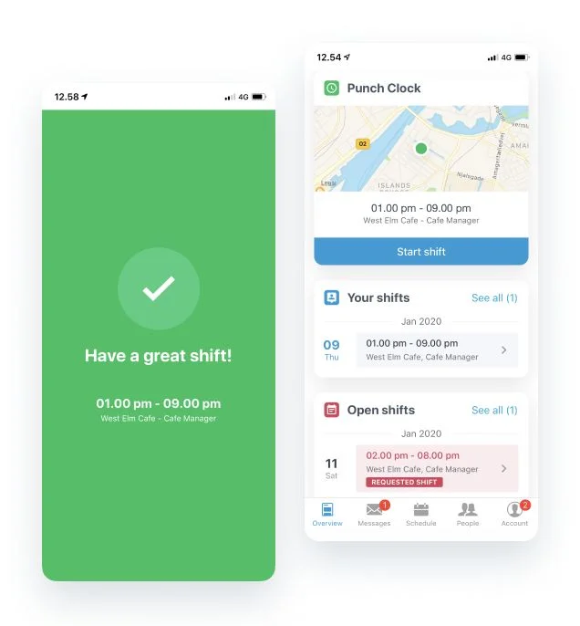 Graphic of Planday punch clock on mobile device 