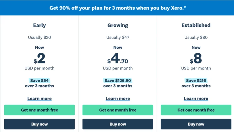 Plans tarifaires Xero