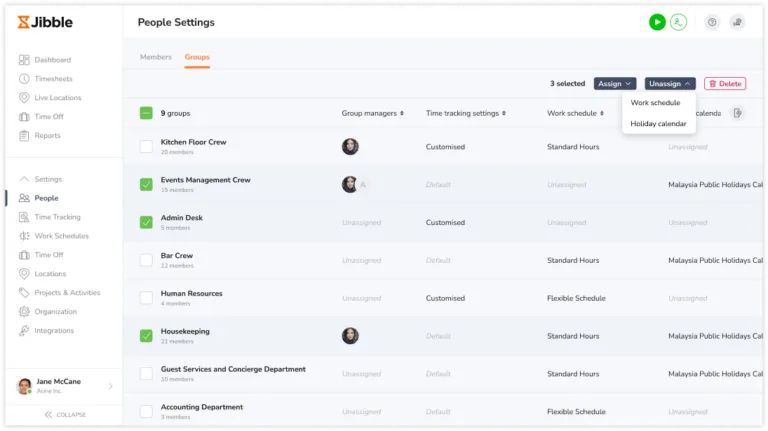 Unassigning groups from entities in bulk
