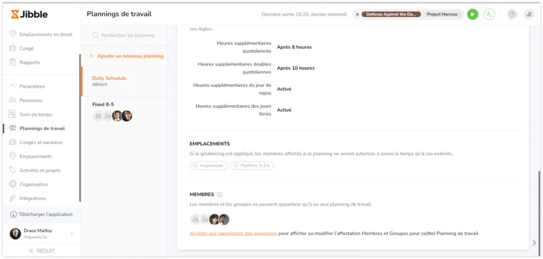 Visualisation des affectations des membres et des groupes à partir des plannings de travail