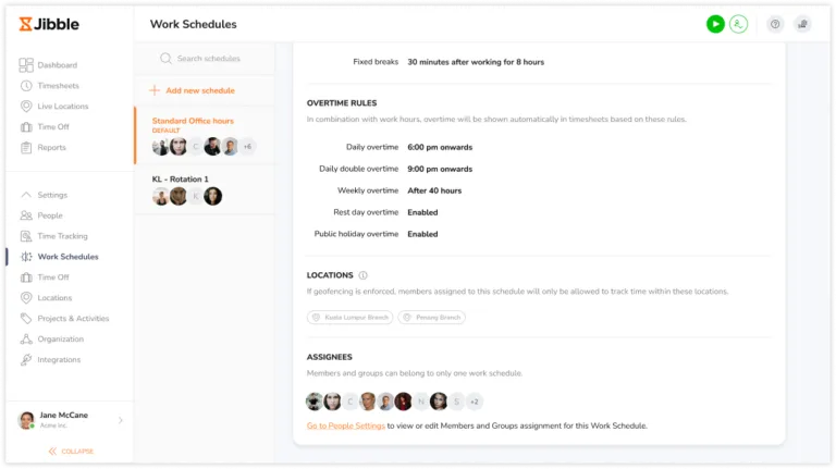 Viewing member and group assignments from work schedules