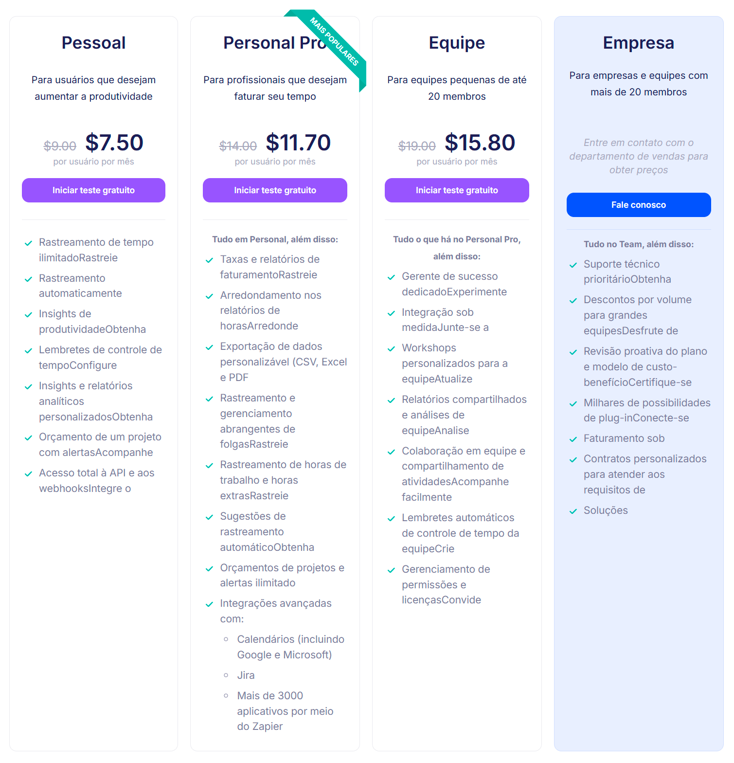 Gráfico de preços do Timeular e visão geral dos recursos