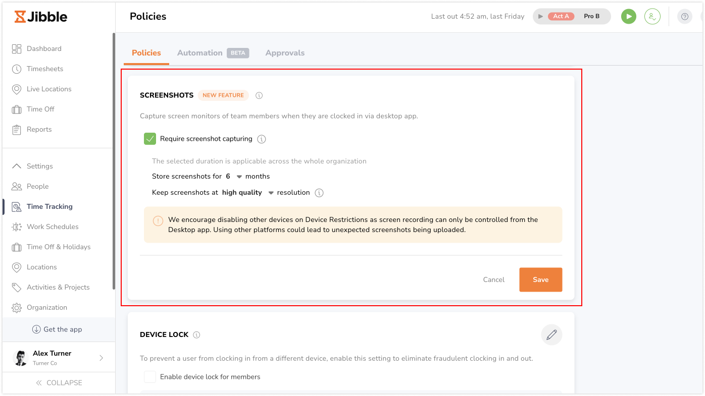 Configuring screenshot settings on the web