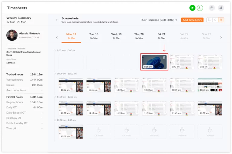 Deleting captured screenshots on the web app