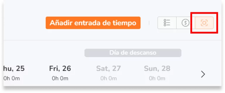 En la vista detallada de la hoja de horas, haz clic en el icono de captura de pantalla en la esquina superior derecha..