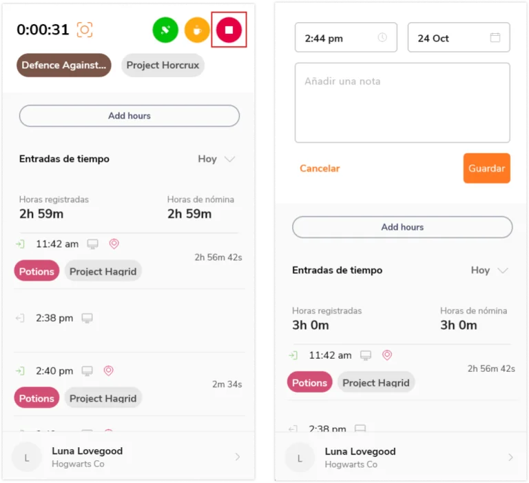 Desktop app - clock out button and clock out page