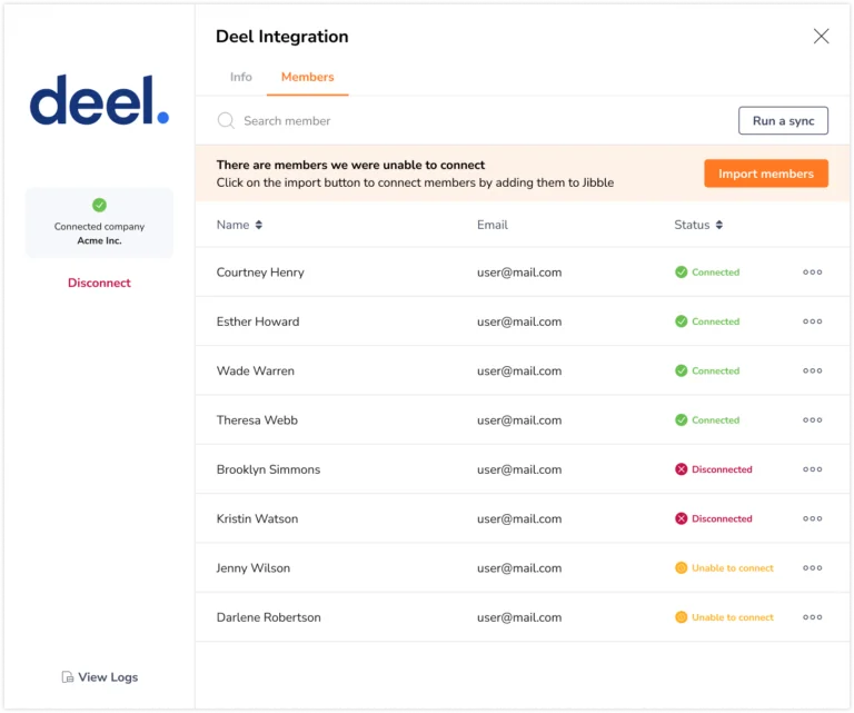 Importing members from Deel to Jibble