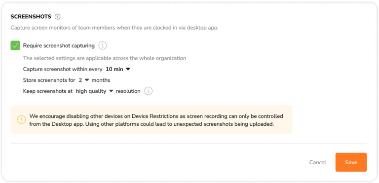 Screenshot interval