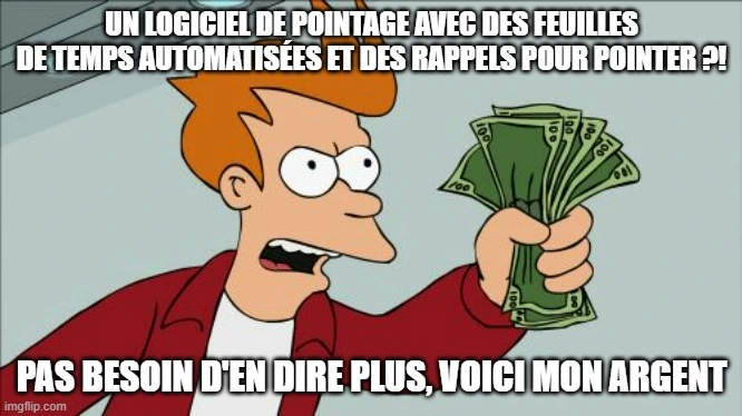 Fry tenant une tonne d’argent.