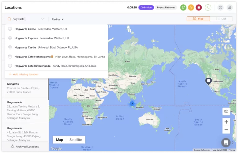 Searching for locations via the search bar