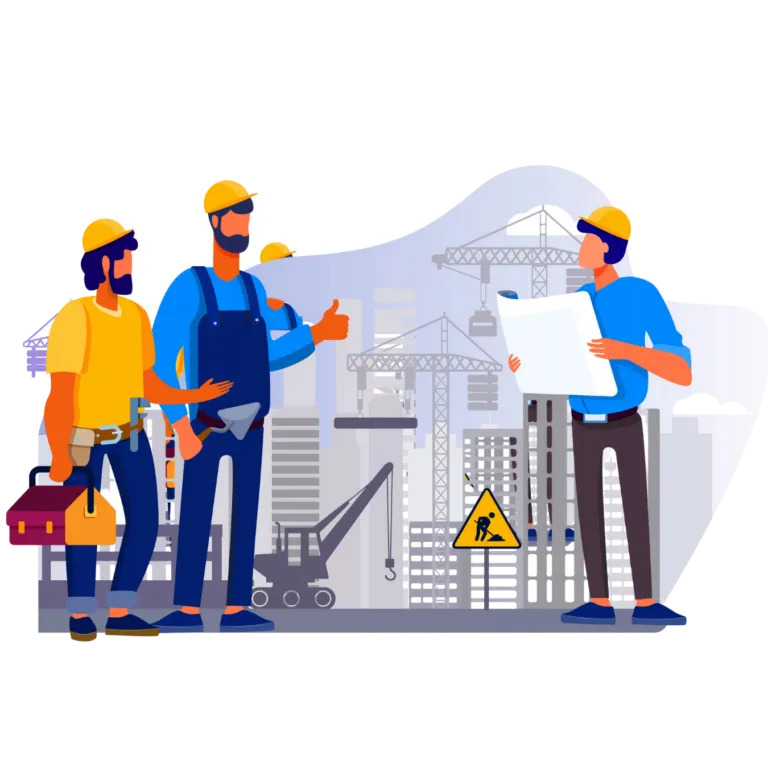 Ouvriers du bâtiment travaillant sur site