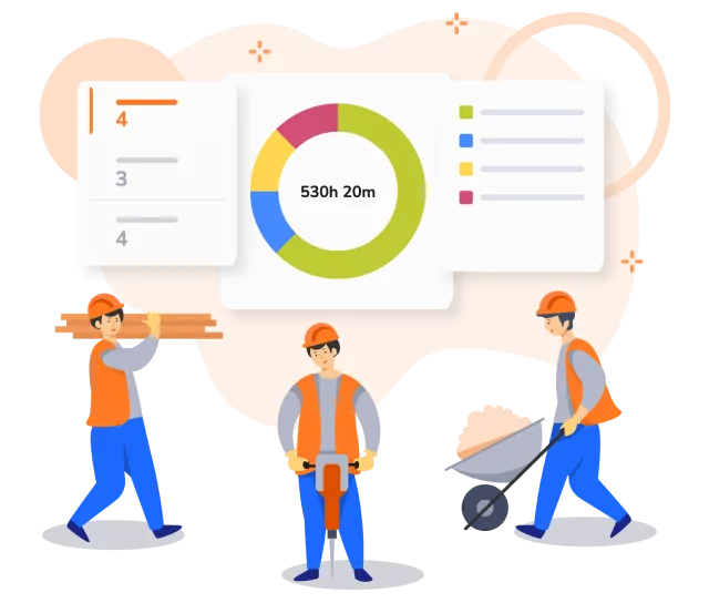 Track time against different construction activities and projects