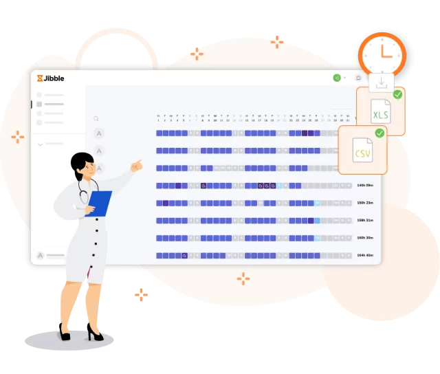 Folhas de ponto automatizadas exibidas no rastreador de horas para home care do Jibble.