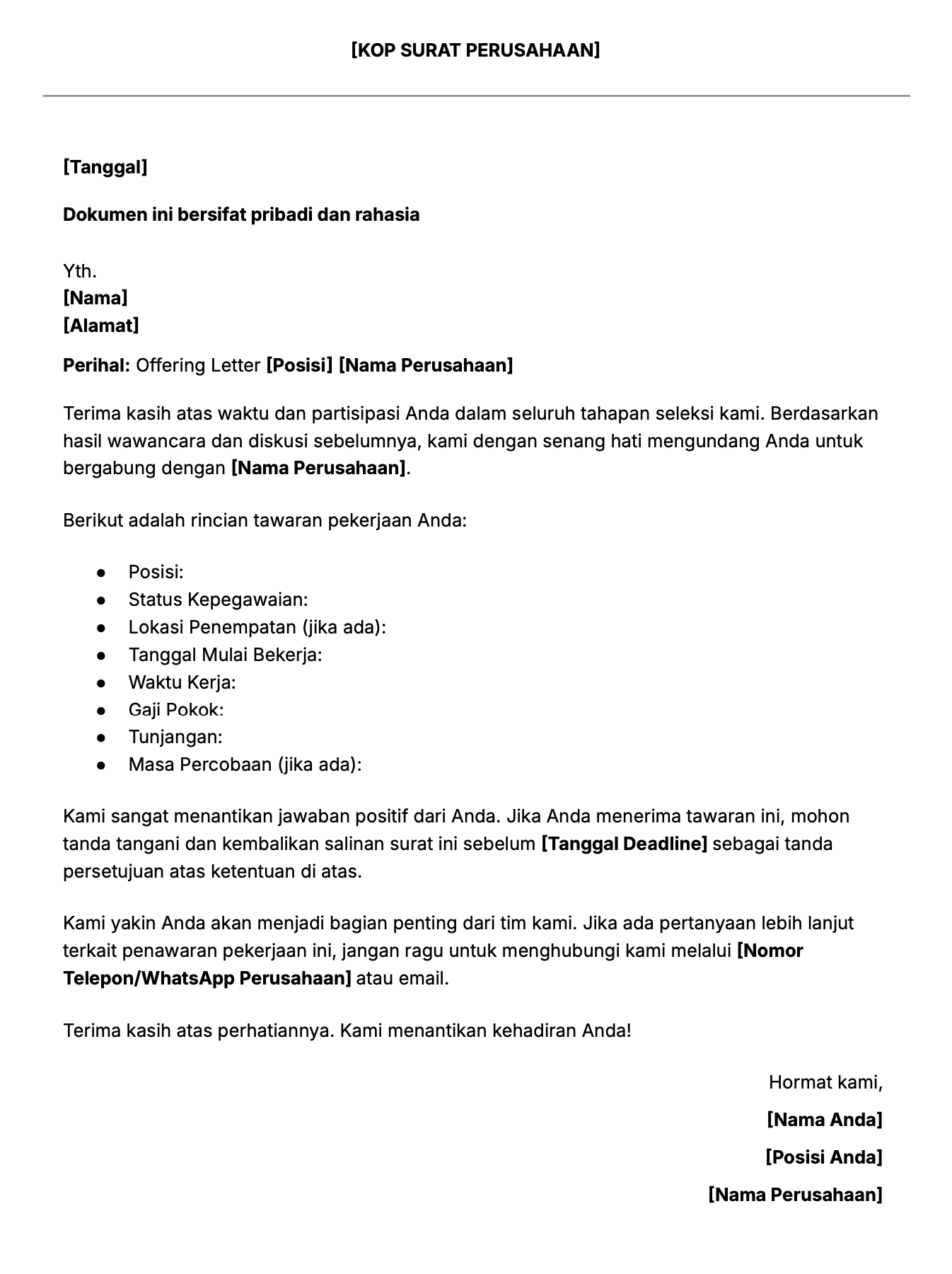 Contoh offering letter