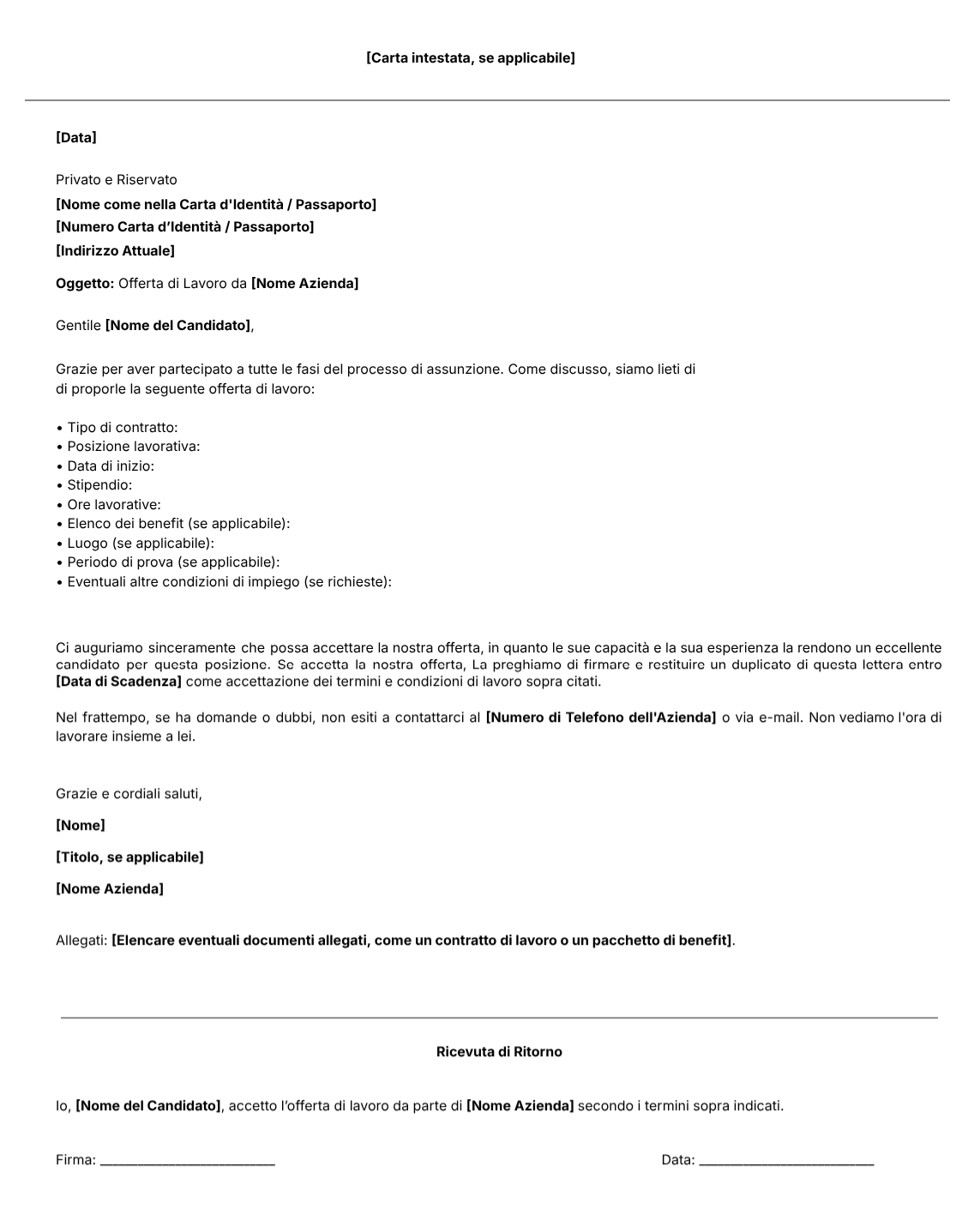 Modello per Lettera di Offerta di Lavoro di Jibble