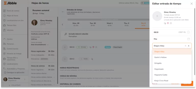 Selecciona una nueva ubicación en la lista desplegable.