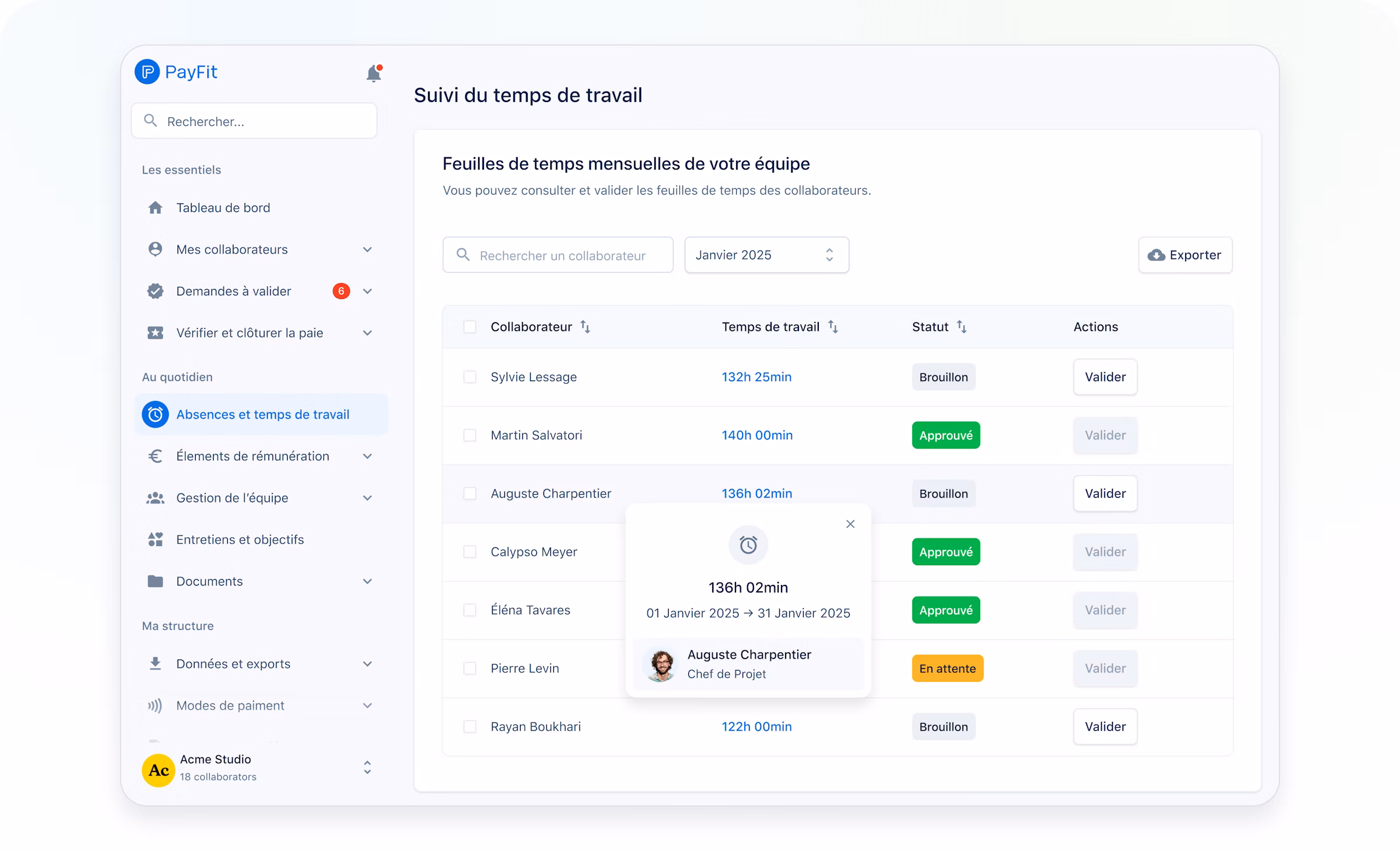 Gestion des temps et des activités PayFit