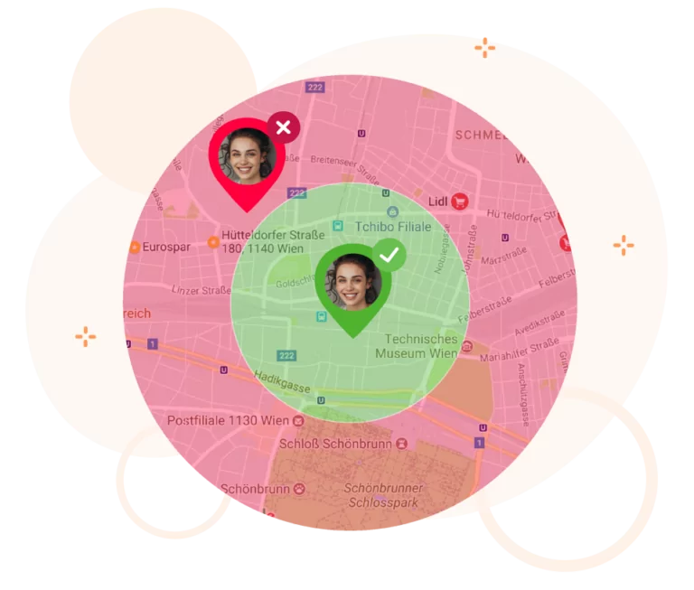 Virtual boundaries built around authorized work locations.