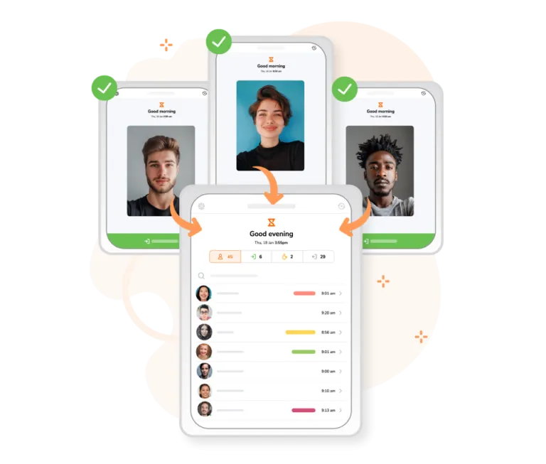 Multiple people clocked in via face recognition on kiosk
