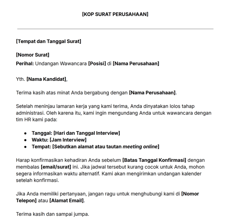 Contoh isi undangan interview