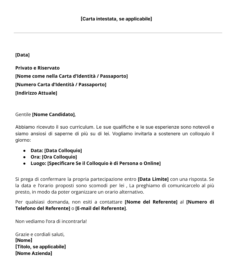 Modello per Lettera di Convocazione a Colloquio di Jibble