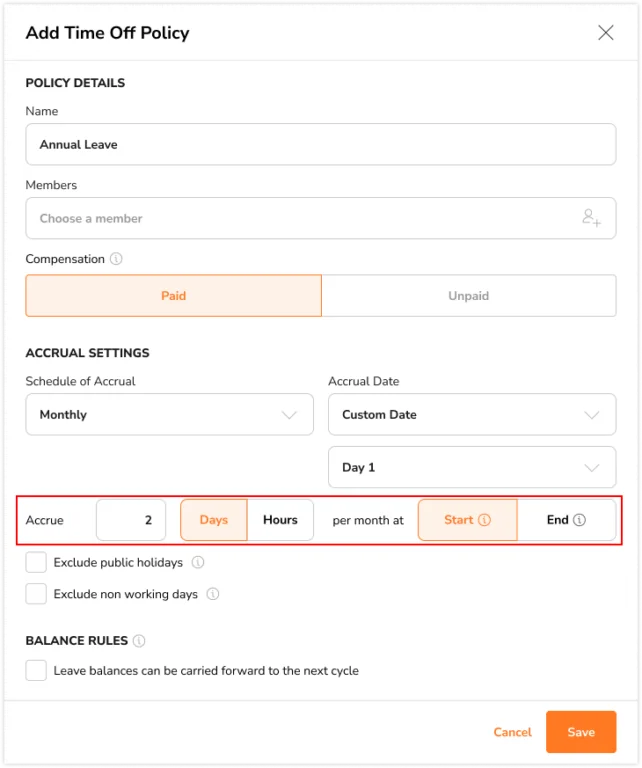 Entering an entitlement amount and selecting settings
