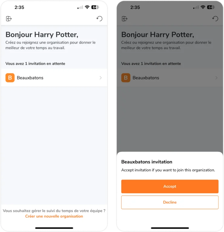Accepter ou décliner une invitation sur mobile