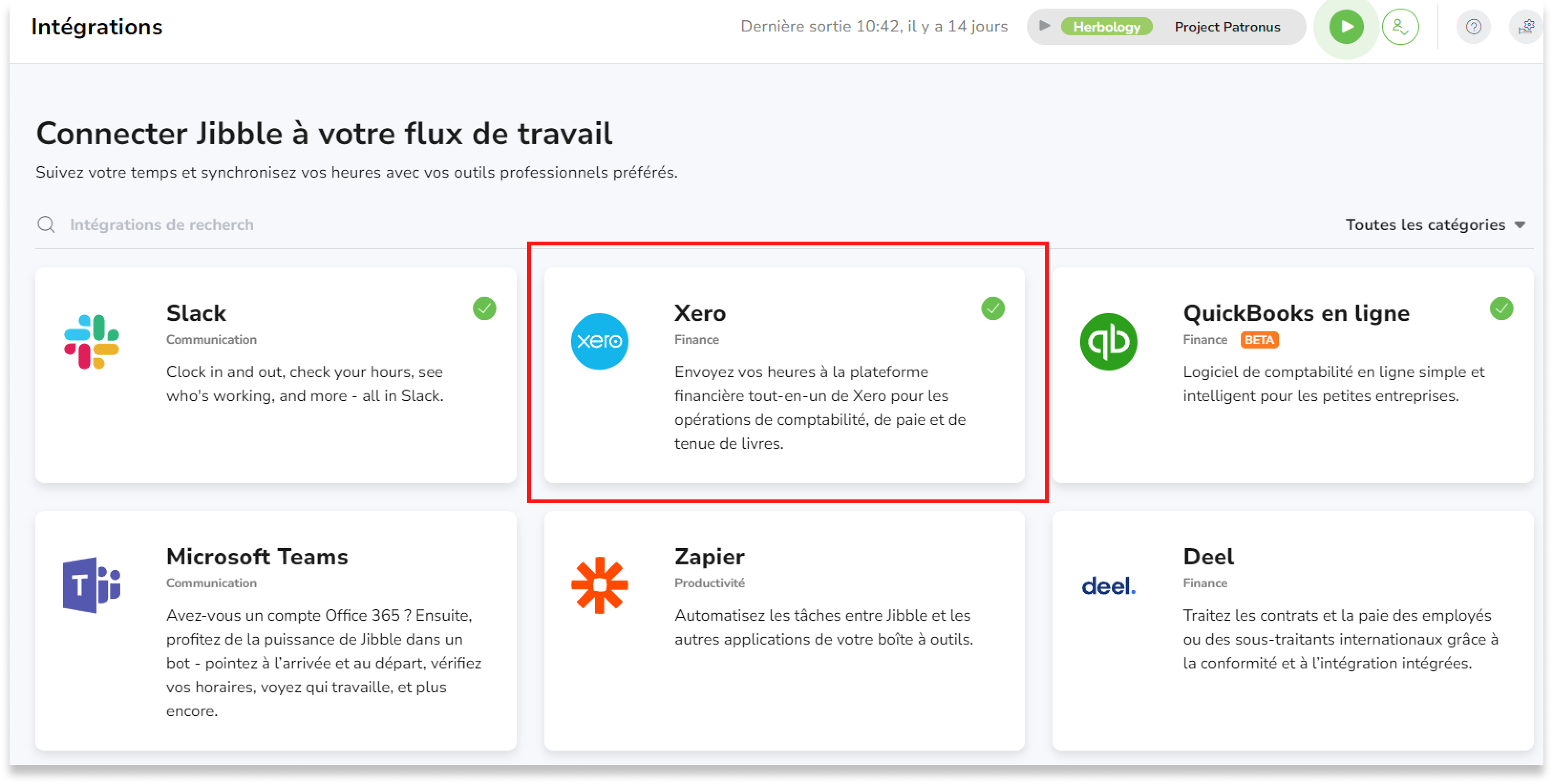 Connecter Jibble au flux de travail de Xero