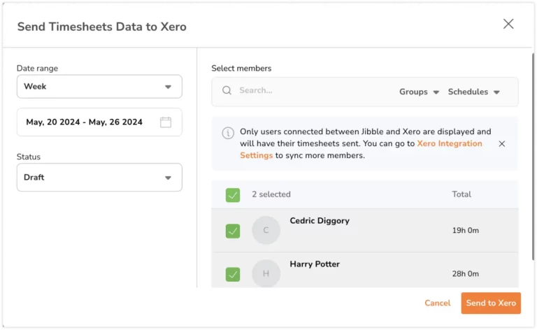 Sending timesheet data from Jibble to Xero