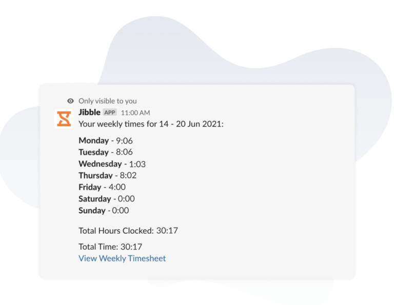 Visualizzazione di riepiloghi e timesheet direttamente all'interno di Slack.