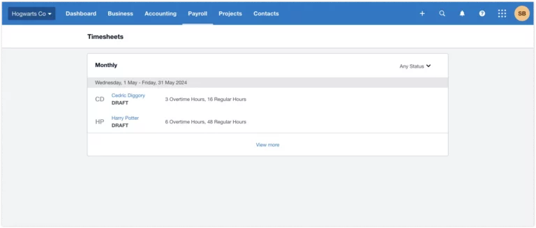 Viewing timesheets in Xero