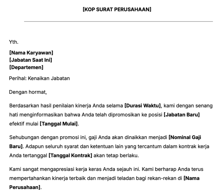 Contoh isi surat kenaikan jabatan