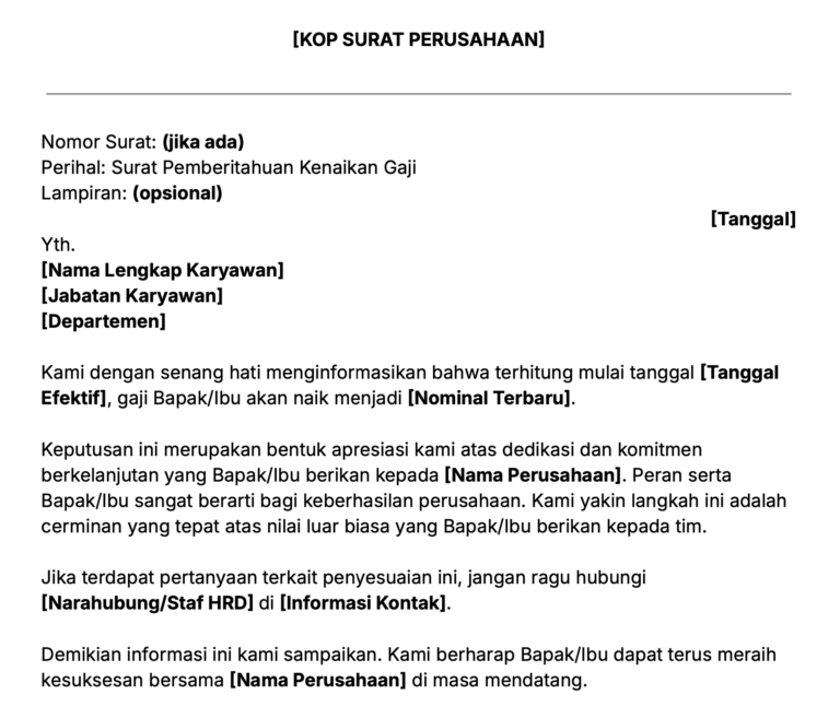 Contoh isi surat kenaikan gaji dari perusahaan